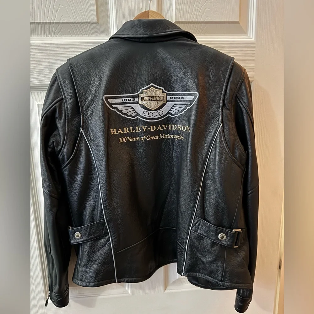 Harley-Davidson 100th Anniversary Edition Black Leather Jacket with Logo - Picture 1 of 6